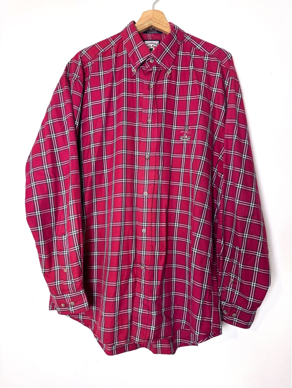 Red plaid Faconnable shirt vintage long sleeve button up 100% cotton size L